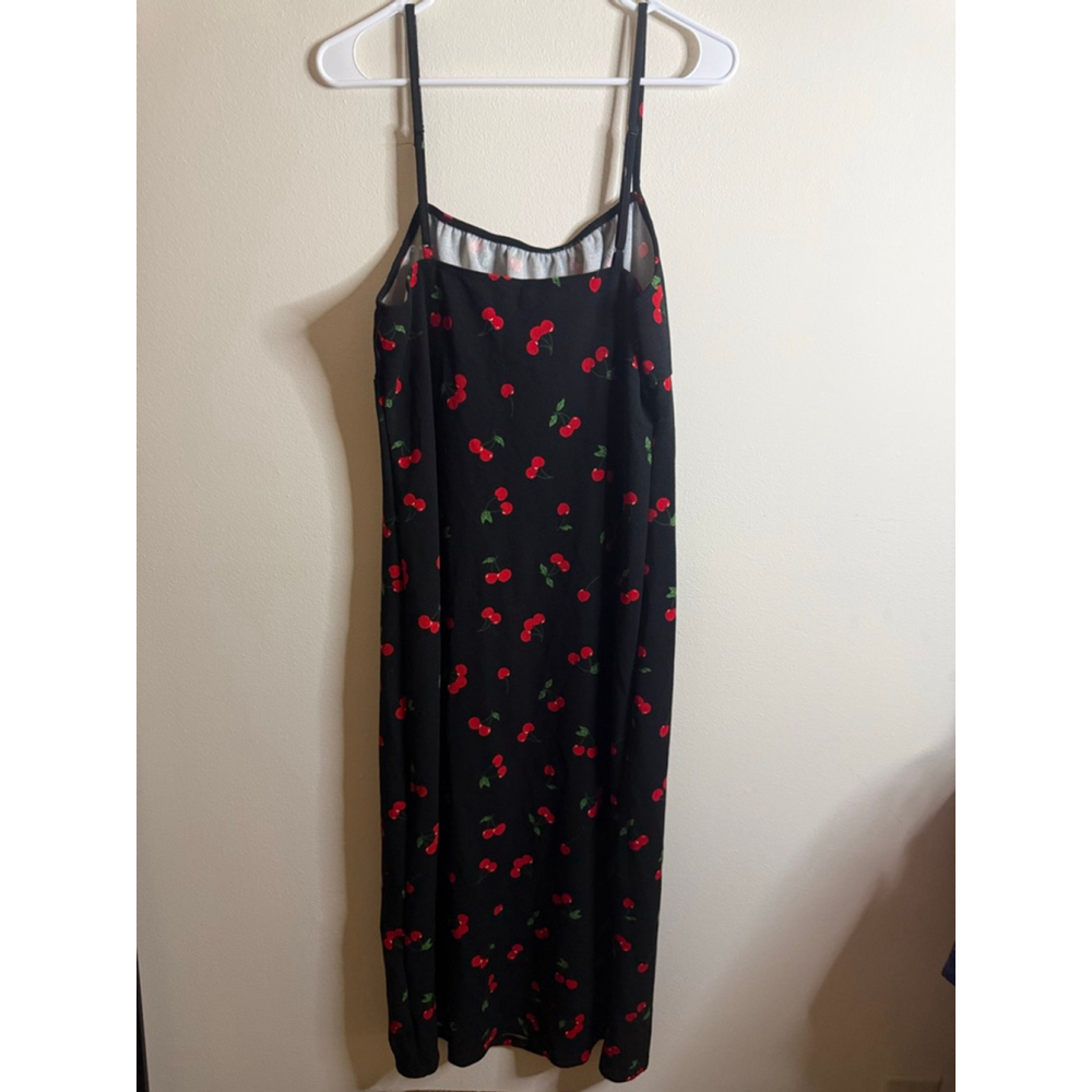 Women's Black Red Cherry Print Midi Dress L - Picture 6 of 6